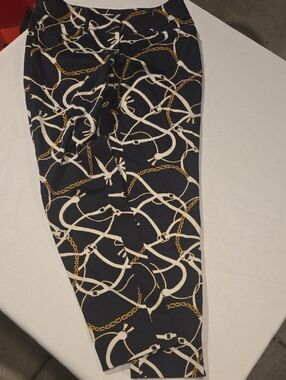 Cache Navy Chain-Print Straight Leg Pants